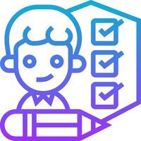 A boy holding a pencil and a check list icon vector
