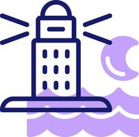 A purple icon of a lighthouse on the water vector