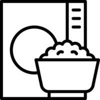 A bowl of rice is sitting in front of a microwave vector