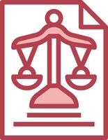 A red and white icon of a scale of justice vector