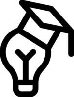 A black and white image of a light bulb with a graduation hat on it vector