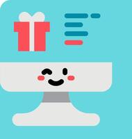 A computer with a smiley face and a gift box vector