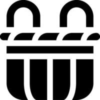 A black and white icon of a basket vector