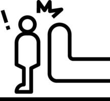 A black and white icon of a man standing in front of a couch vector