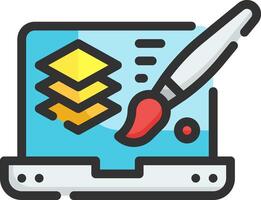 A laptop with a paintbrush and a yellow folder vector