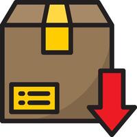 A box with a red arrow pointing down vector