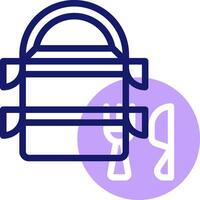 A purple and white icon of a box with a fork and knife vector