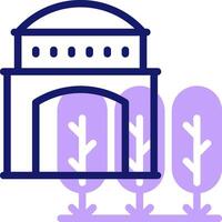 A purple icon of a building with trees in front of it vector