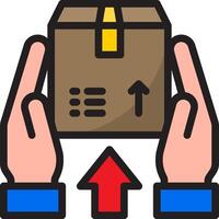 Hand holding a box with an arrow pointing up vector