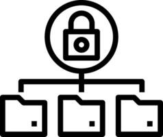 A black and white icon of a file cabinet with a padlock vector
