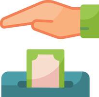 A hand is touching a ballot box and a finger is pointing at it vector