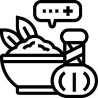 A black and white image of a bowl of food and a speech bubble vector