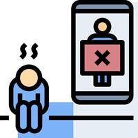 A person is sitting on the floor and looking at a phone with a red cross on it vector