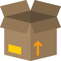 An open cardboard box with an arrow pointing up vector