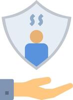 A hand holding a shield with a person on it vector