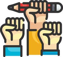 A group of hands holding a pencil and a pencil vector