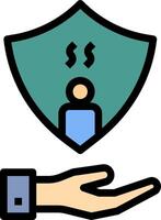 A hand holding a shield with a person on it vector