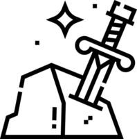 A black and white illustration of a sword on top of a rock vector