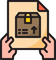 Hand holding a box with a yellow arrow pointing up vector