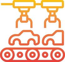 A line drawing of a conveyor belt with a car and a truck vector