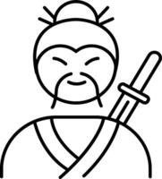 A line drawing of a samurai with a sword vector