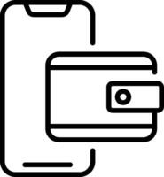 A black and white outline of a phone and wallet vector