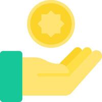 A hand holding a coin and a yellow star vector