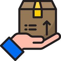 Hand holding a box with an arrow pointing up vector