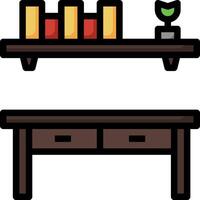 A desk with books and a plant on it vector