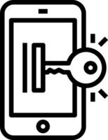 A black and white image of a phone with a key in it vector