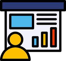 A person is looking at a computer screen with a bar chart vector
