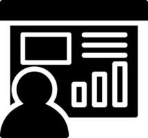 A person is looking at a computer screen with a bar graph vector