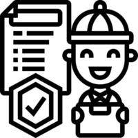 A black and white icon of a man holding a clipboard and a check vector
