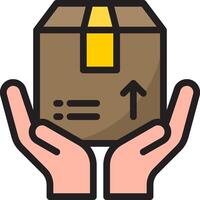 Hand holding a box with an arrow pointing up vector