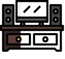 A black and white image of a computer and speakers vector