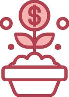 A red and white icon of a plant with a dollar sign vector