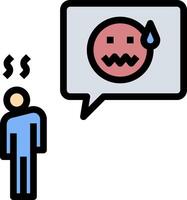 A man is talking to a speech bubble with a crying emoticon vector