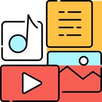 A colorful icon with a music note, a player and a note vector