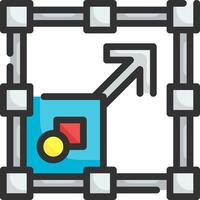 A square frame with a box and a red arrow vector
