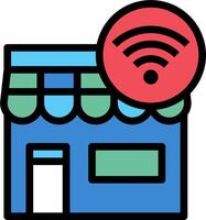 A wifi icon with a building and a red wifi sign vector