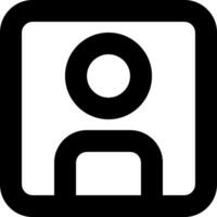 A black and white icon of a person in a square vector