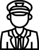A black and white line icon of a man in a uniform vector