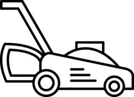A lawn mower is outlined in black and white vector