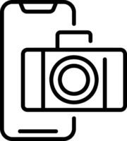 A camera and a smartphone are shown in a line vector