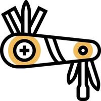 A black and yellow knife with a cross on it vector