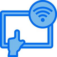 A hand pointing at a wifi icon on a tablet vector