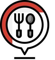 A red and white icon with a fork and spoon vector