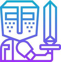 A purple and blue icon of a knight holding a sword vector