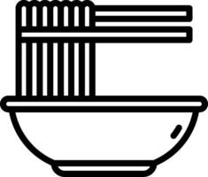 A black and white illustration of a bowl with noodles vector