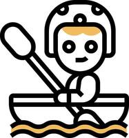 A boy in a canoe with a helmet on vector